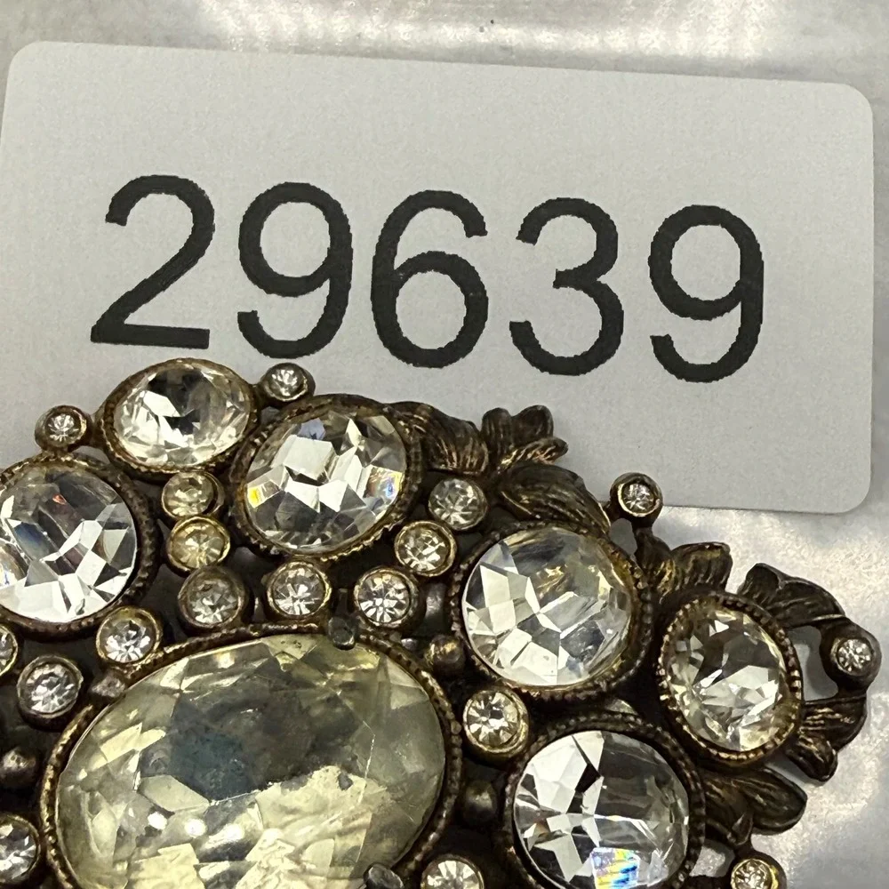 Vintage Dress Clip Silver Tone Clear Rhinestone Art Deco Revival Floral